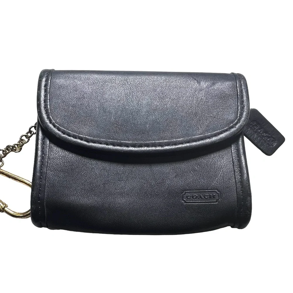 Vintage coach black leather coin wallet like new Cashin